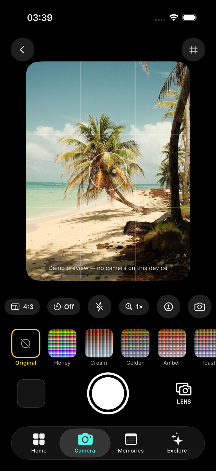 Filmode live LUT camera with LENS film-camera models