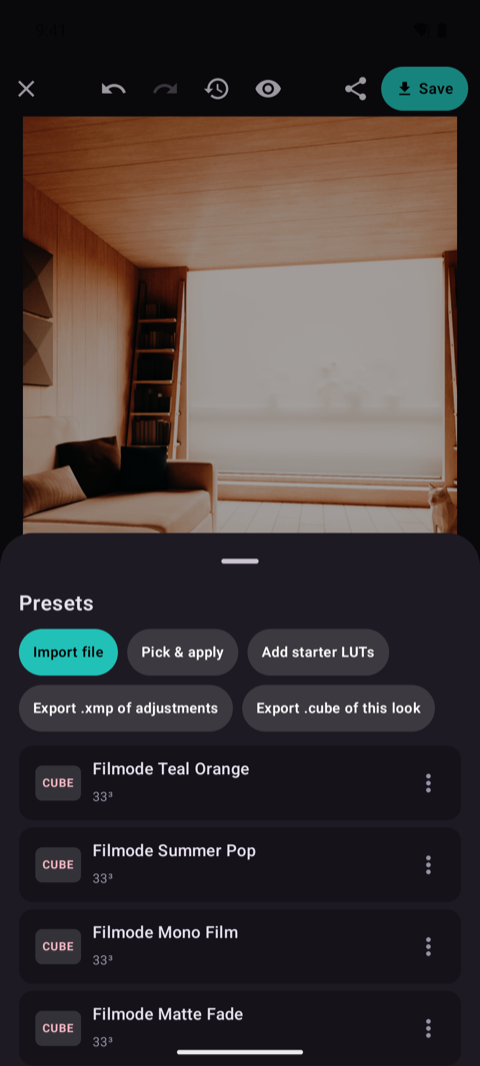 Filmode Lab imported presets