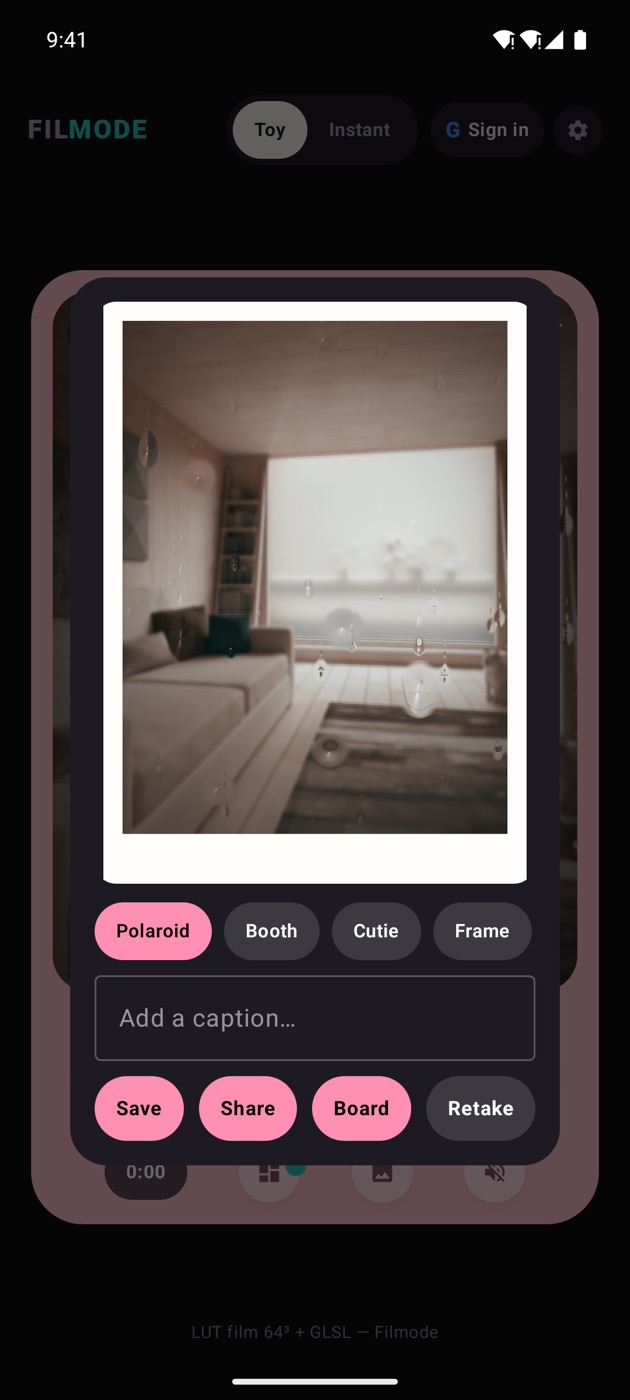 The frame picker with a caption field.