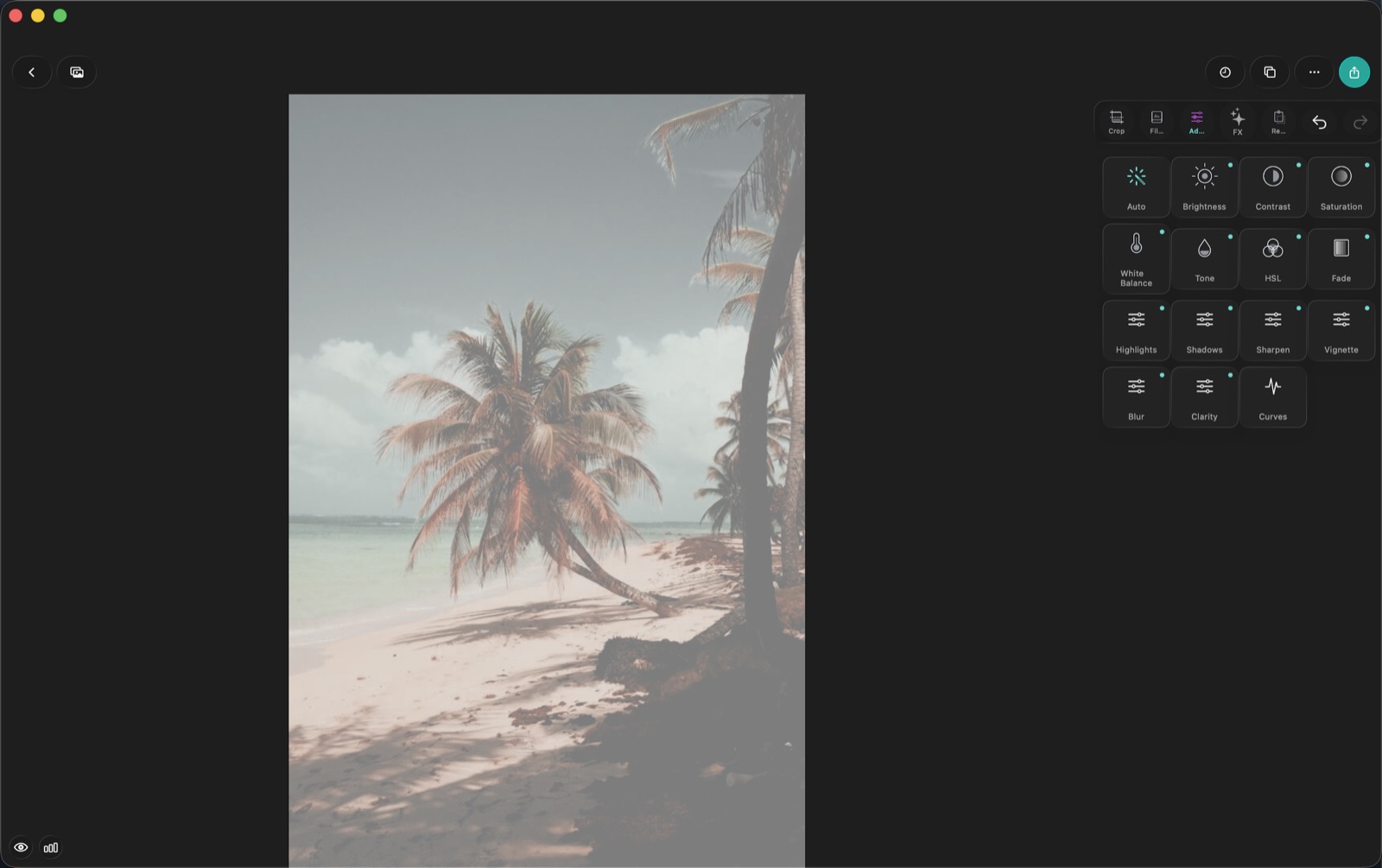 The adjustment tools in the Mac side panel.