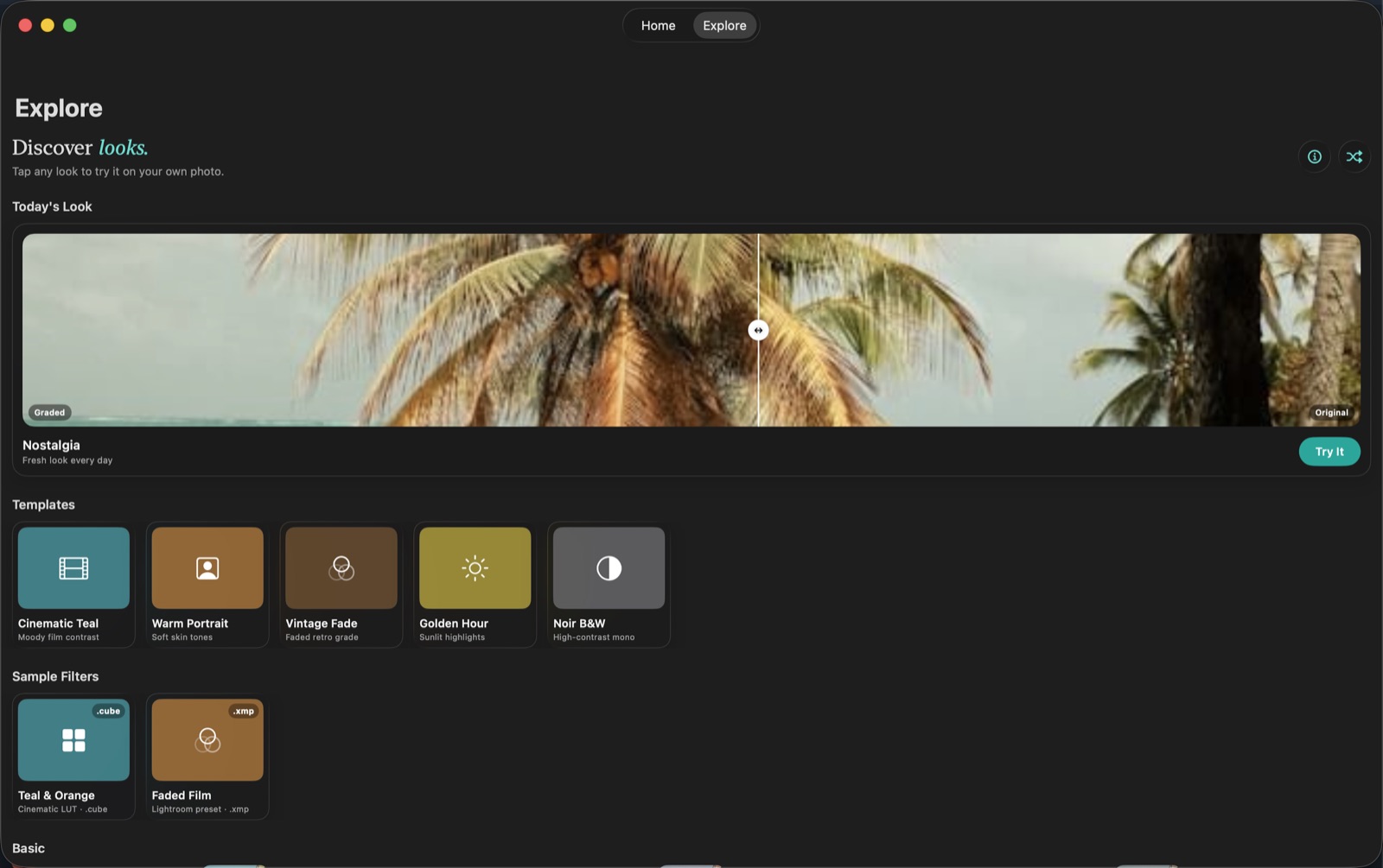 Explore on the Mac — the LUT gallery at desktop size.